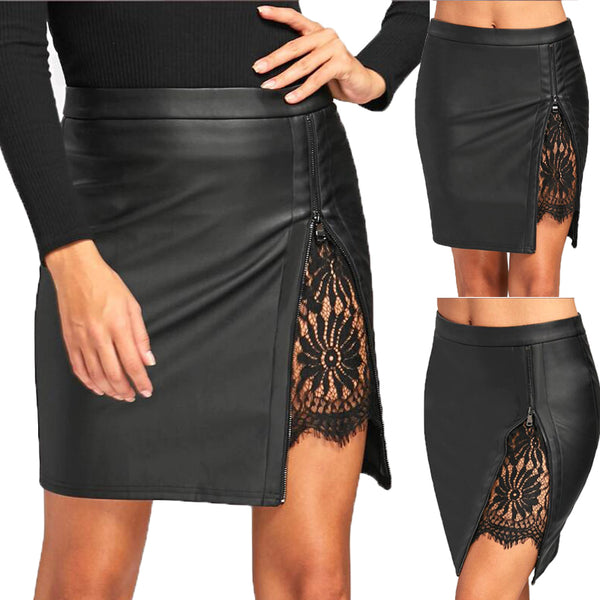 Short lace leather skirt - ROUTINE FASHION