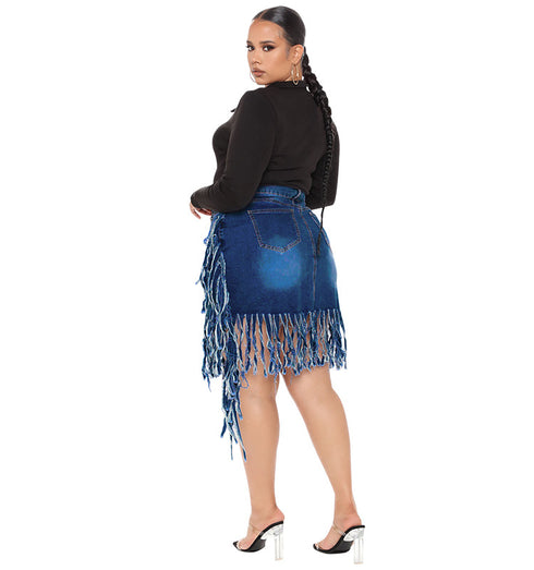 Women's Spring Denim Skirt With Fringe - ROUTINE FASHION