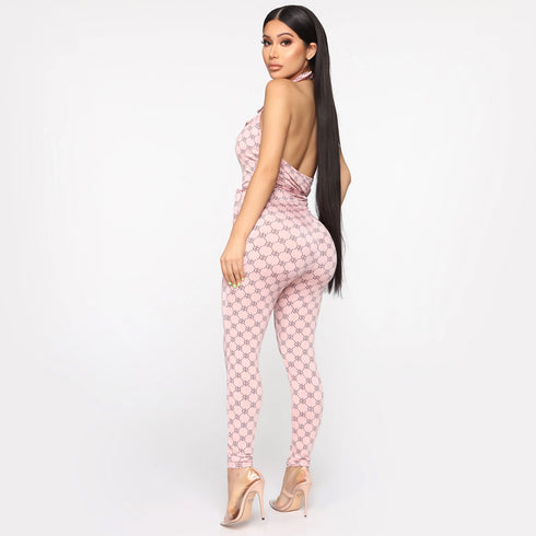 Printed sexy halter jumpsuit women - ROUTINE FASHION