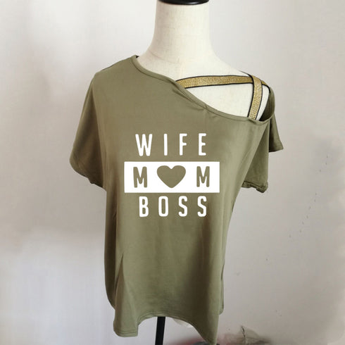 Irregular Cross Oblique Shoulder Short-sleeved T-shirt Women - ROUTINE FASHION