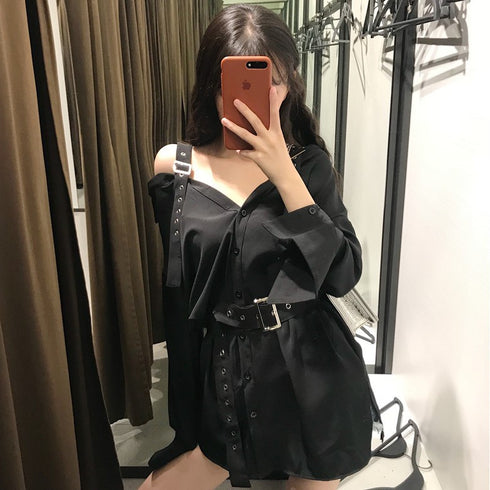 One-shoulder blouse mid-length shirt skirt - ROUTINE FASHION