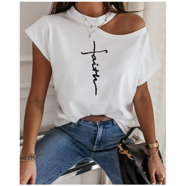 Casual T-shirt letter print strapless top women - ROUTINE FASHION