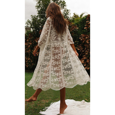 Women Crochet Beach Knitted Beach Cover Up Dress Tunic Long - ROUTINE FASHION