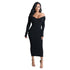 Long Skirt Deep V-neck Long-sleeved Knitted Jumper - ROUTINE FASHION