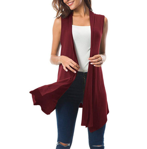 New Women's Sleeveless Draped Cardigan Cardigan Vest Asymmetrical Hem Cardigan Jacket - ROUTINE FASHION