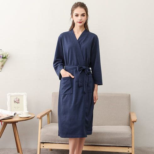 Women's Thin Couple's Nightgown Three Quarter Sleeve Bathrobe - ROUTINE FASHION