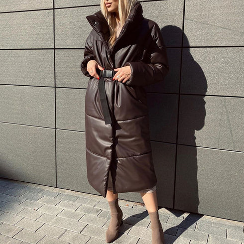 Winter Warm Leather Parkas Women Straight Loose - ROUTINE FASHION