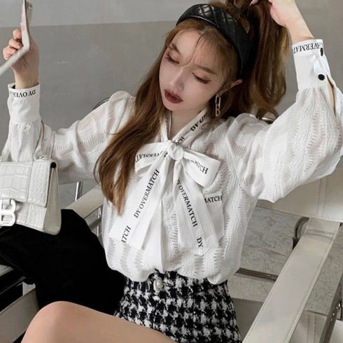 White Shirt Temperament Long-sleeved Hollow Lace Blouse Women - ROUTINE FASHION