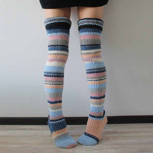 Women's Striped Over-the-knee Knitted Pile Socks - ROUTINE FASHION