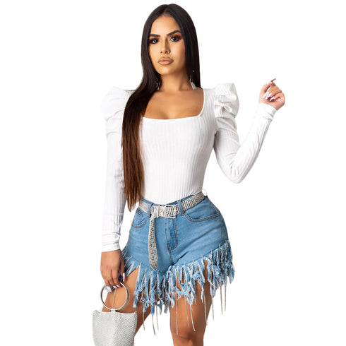 Fringed denim shorts - ROUTINE FASHION