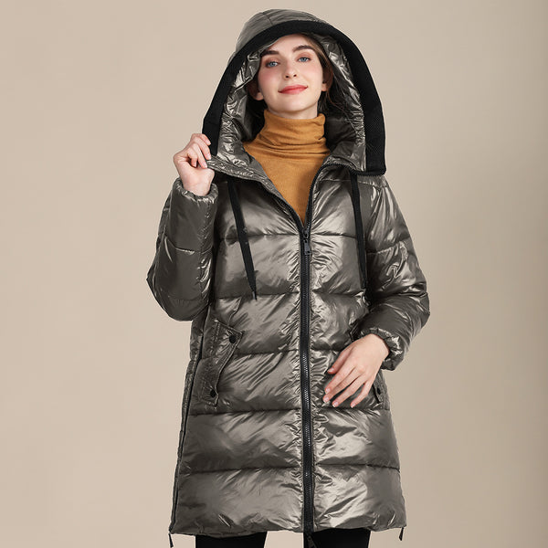 Women's Padded Nylon Bright Bread Hooded Winter Jacket - ROUTINE FASHION