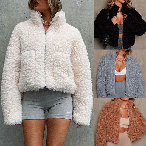 Fashion Cashmere Cardigan Short Jacket Lamb Wool Coat Women - ROUTINE FASHION