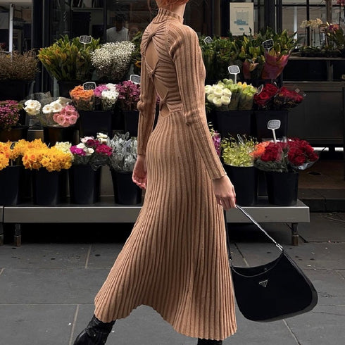 Slim Half High Collar Hollow Dress - ROUTINE FASHION