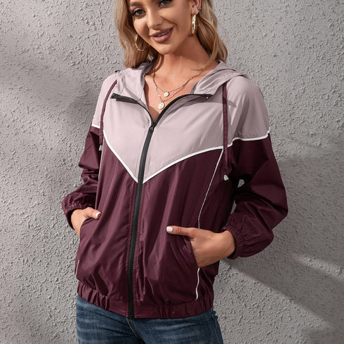 Outdoor Leisure Color Matching Hooded Waterproof Jacket - ROUTINE FASHION