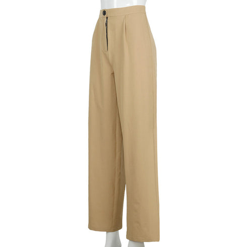 Khaki Women High Waist Loose Trousers - ROUTINE FASHION