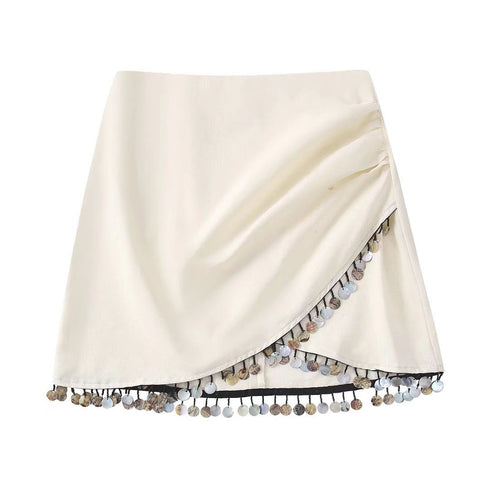 Women's Linen-Blend Beaded Wrap Skirt - ROUTINE FASHION