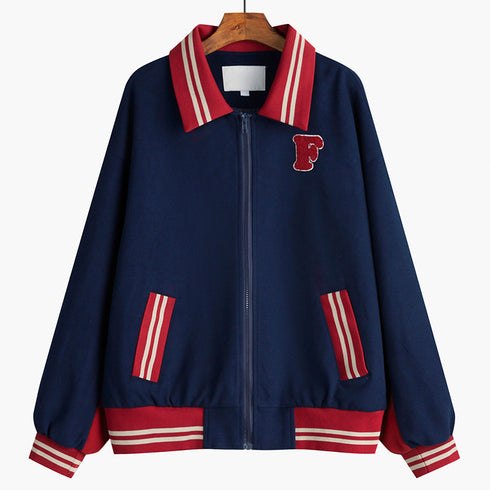 Woolen Coat Women Loose Short American Zipper Baseball Jacket - ROUTINE FASHION