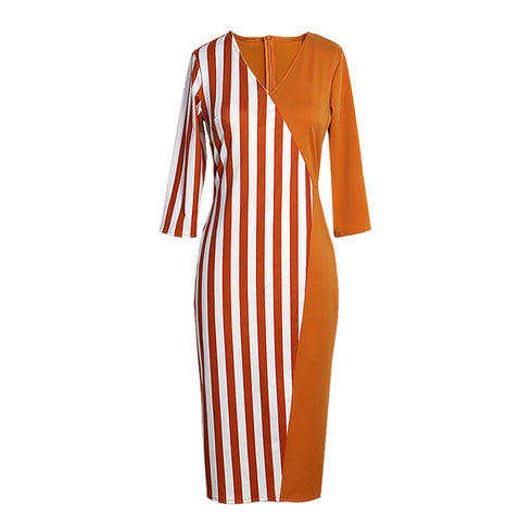 V-neck colorblock striped slimming pencil skirt - ROUTINE FASHION