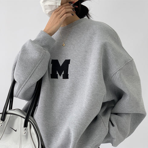 Women's Embroidered Compound Round Neck Sweatshirt Women Loose - ROUTINE FASHION