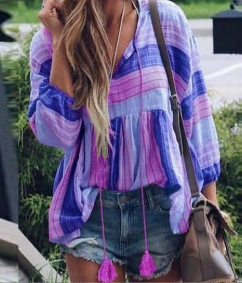 Tassel rope printed blouse - ROUTINE FASHION