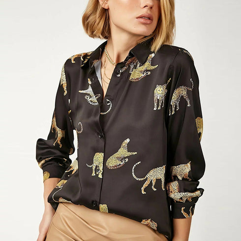 Leopard Lapel Ladies Blouse - ROUTINE FASHION