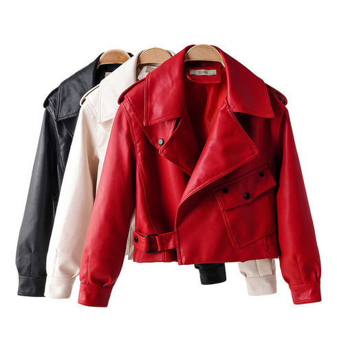 Women's PU Leather Jacket with Short Washed Leather Jacket - ROUTINE FASHION