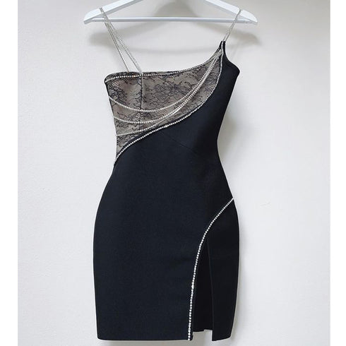 Sling Party Nightclub Party Lace Slit Bandage Dress - ROUTINE FASHION