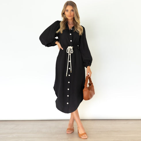 Women's Fashion Temperament Mid-length Shirt Dress - ROUTINE FASHION