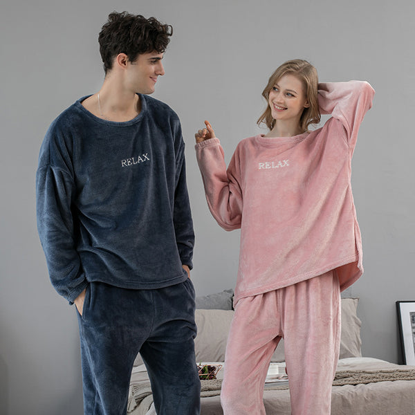 Flannel Pajamas Sets Winter Home Clothes For Women Men Sleepwear Couple - ROUTINE FASHION