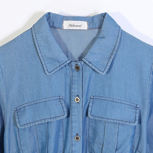 Tencel Denim Simple Plus Size Women's Long Sleeve Dress Denim Plus Size Skirt - ROUTINE FASHION