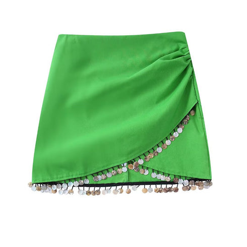 Women's Linen-Blend Beaded Wrap Skirt - ROUTINE FASHION