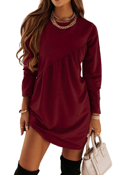 Women's Long Sleeve Mini Tunic Casual Round Neck Loose Dress - ROUTINE FASHION