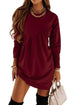Women's Long Sleeve Mini Tunic Casual Round Neck Loose Dress - ROUTINE FASHION