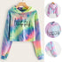 Hoodies Women Rainbow Tie Dye Print Women's Sweatshirt Autumn Cropped Hoodie Harajuku Streetwear Crop Top Hoodie Moletom - ROUTINE FASHION