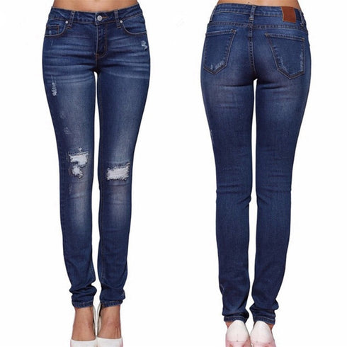 Ripped Stretch Skinny Jeans Fashion Women's Clothing - ROUTINE FASHION
