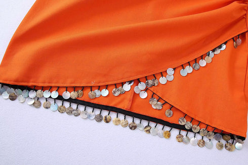 Women's Linen-Blend Beaded Wrap Skirt - ROUTINE FASHION