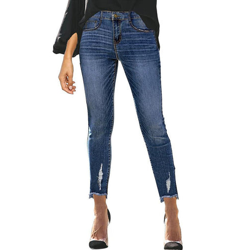 European and American Frayed Slim Ankle Jeans - ROUTINE FASHION