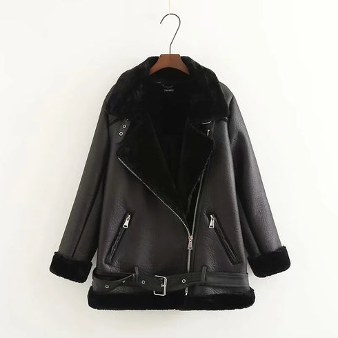 Jacket Tops Women's Trendy Belt PU Leather Jacket - ROUTINE FASHION