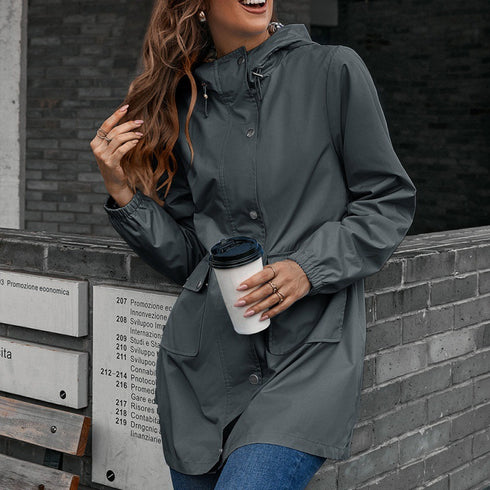 Women's Mid Length Waterproof Windbreaker Jacket Coat Top - ROUTINE FASHION