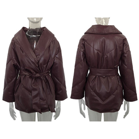 Winter Parkas For Women Loose Leather Coats Ladies Jackets - ROUTINE FASHION
