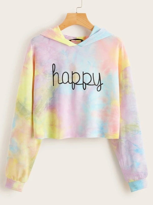 Hoodies Women Rainbow Tie Dye Print Women's Sweatshirt Autumn Cropped Hoodie Harajuku Streetwear Crop Top Hoodie Moletom - ROUTINE FASHION