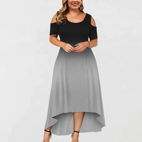 Women's Fashion Round Neckline Maxi Print Dress - ROUTINE FASHION