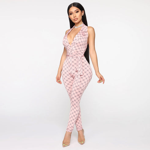 Printed sexy halter jumpsuit women - ROUTINE FASHION