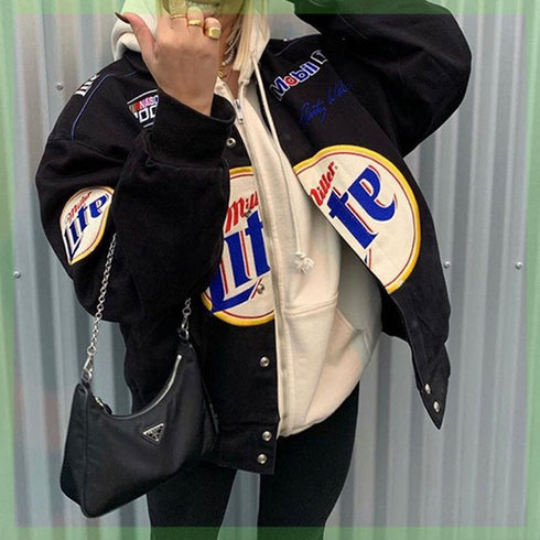 Bomber Jacket Printed Zipper Long Sleeve Vintage - ROUTINE FASHION