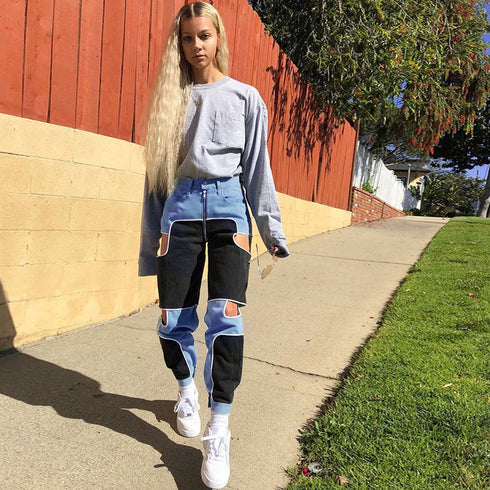 Contrast color hollowed-out trousers for women - ROUTINE FASHION