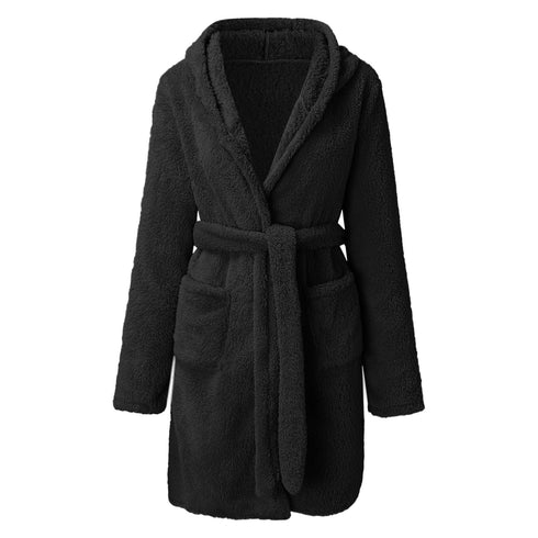 Solid Colour Hooded Home Warm Bathrobe For Women - ROUTINE FASHION