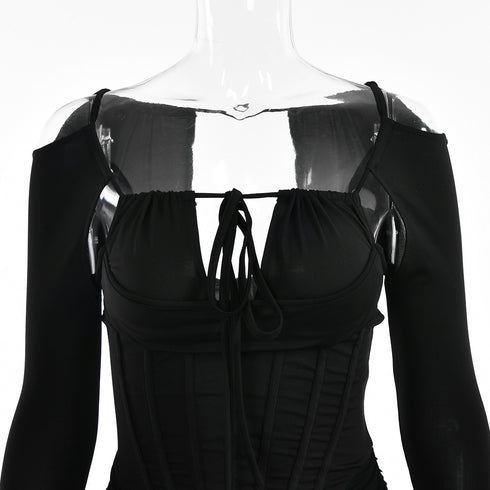 Irregular Tunic Waist Slim Dress Suspenders In Summer - ROUTINE FASHION