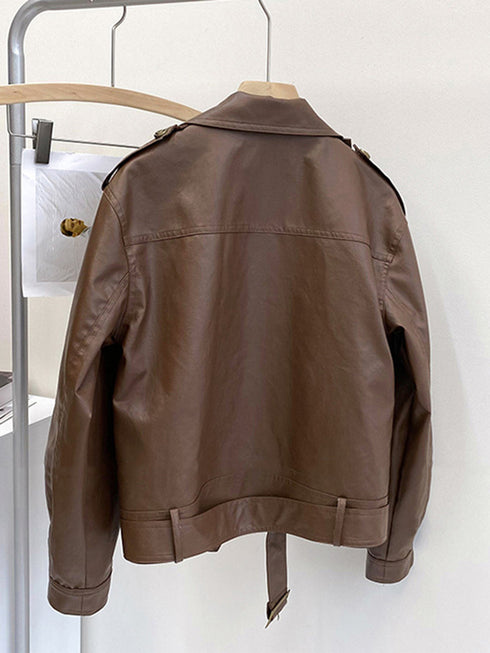Fashionable Short Motorcycle Leather Coat Women - ROUTINE FASHION