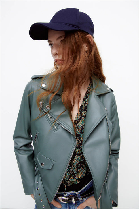 New Women's  Leather Motorcycle Jacket - ROUTINE FASHION