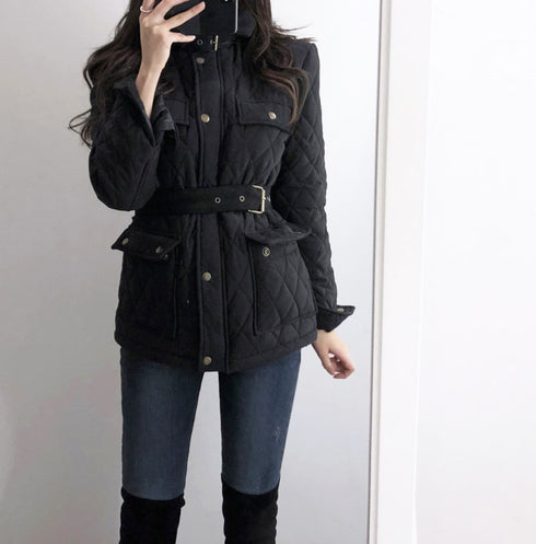 Women's Autumn And Winter Black Jacket Padded Thick Slim Coat - ROUTINE FASHION